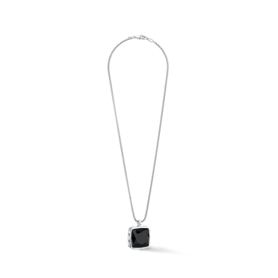 Necklace Amulet Spikes Square Onyx silver-black