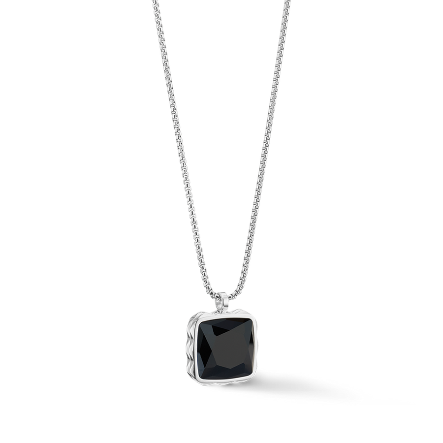 Necklace Amulet Spikes Square Onyx silver-black