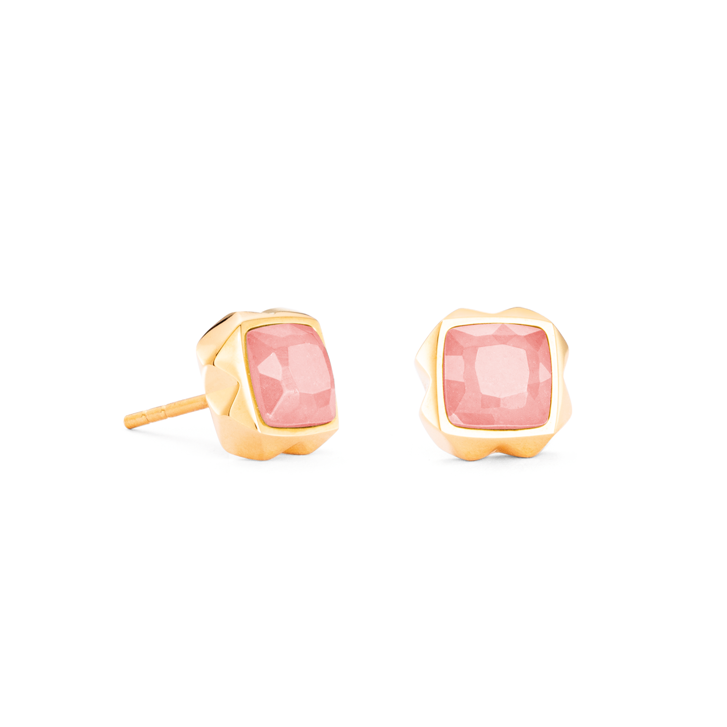 Earrings Spikes Square Rose Quartz gold