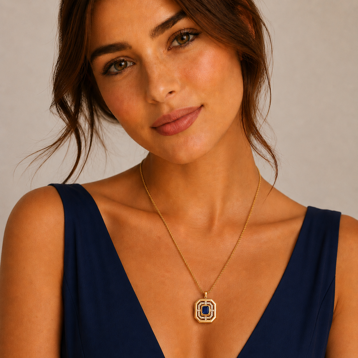 COEUR DE LION Necklace Amulet Icon Frame Pure Lapis Gold – on model