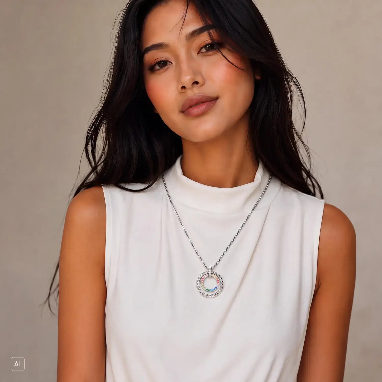 COEUR DE LION Necklace Circle Duo Crystal Gold – on model