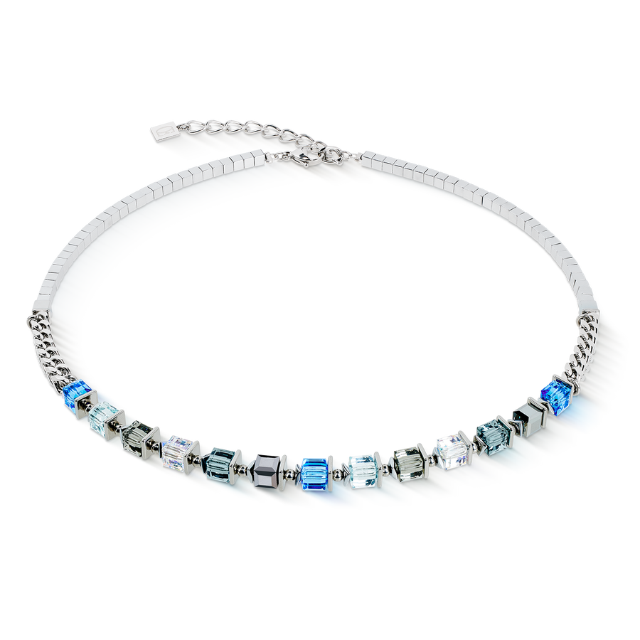 Necklace Sparkling Cubes Fusion Chain silver-blue