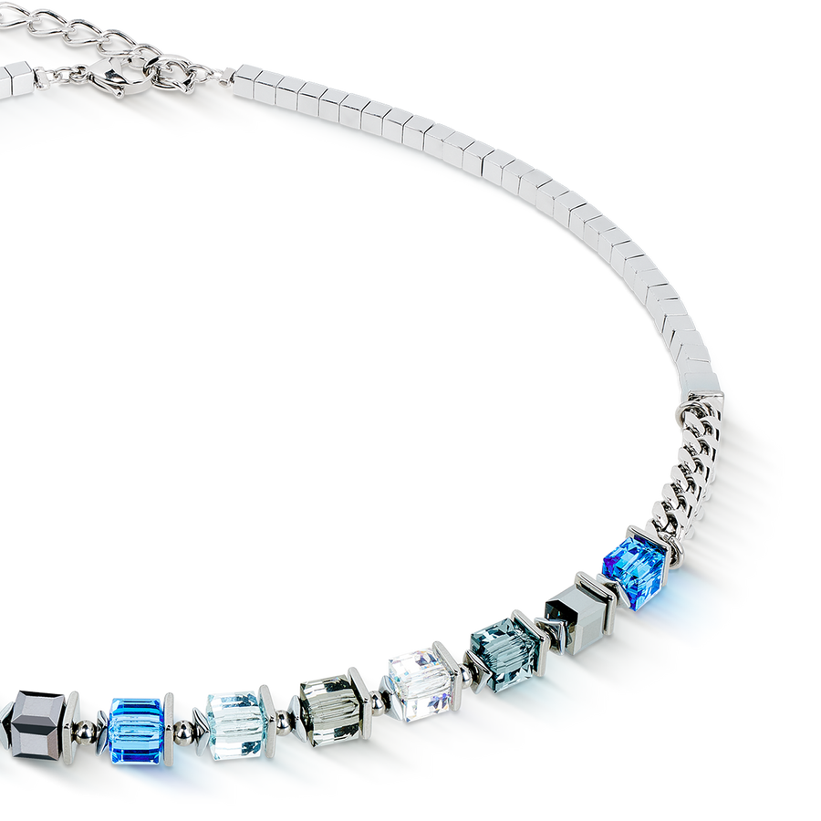 Necklace Sparkling Cubes Fusion Chain silver-blue