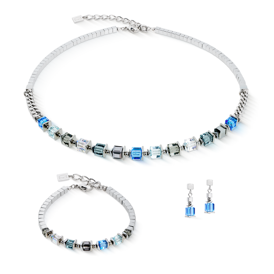 Necklace Sparkling Cubes Fusion Chain silver-blue