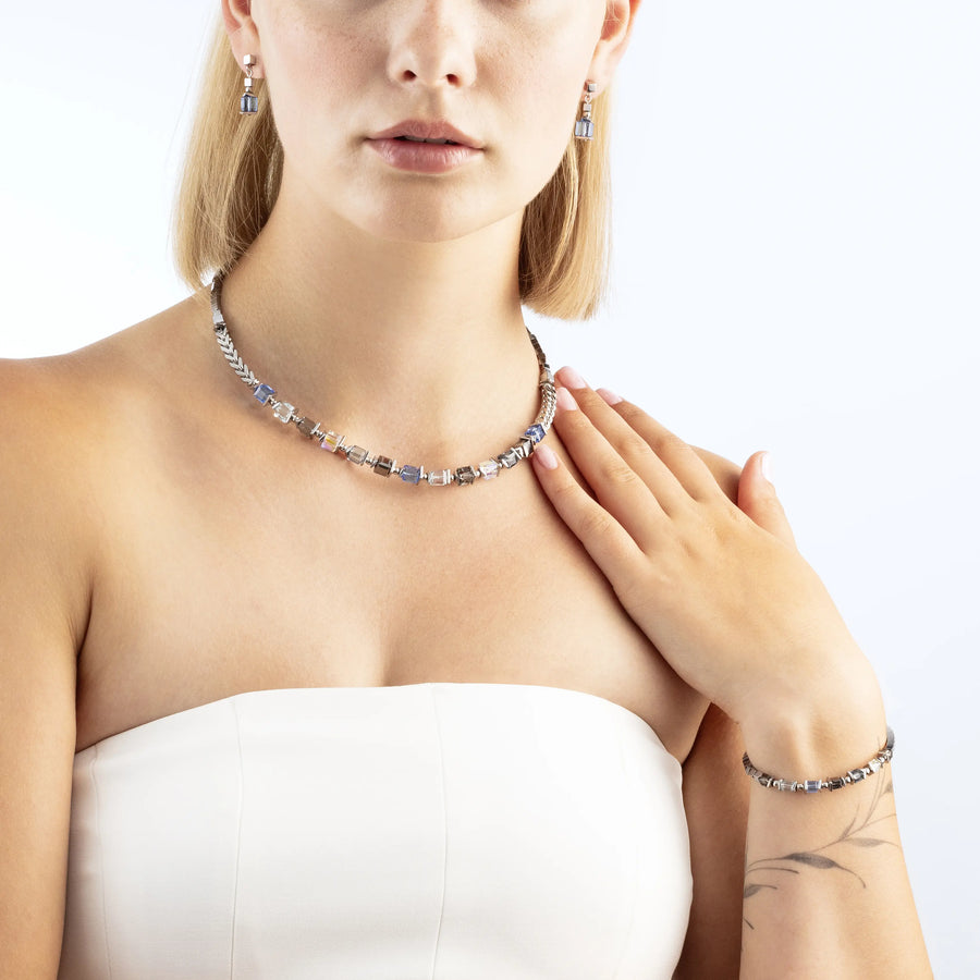 Necklace Sparkling Cubes Fusion Chain silver-blue