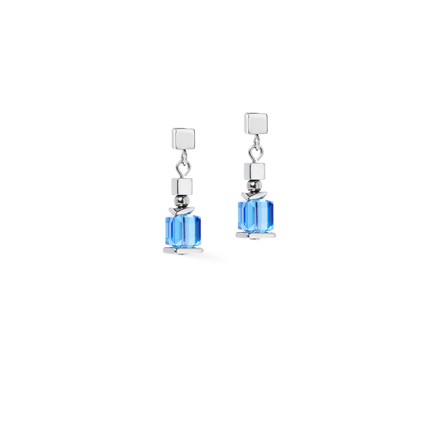 Earrings Sparkling Cubes Fusion Chain silver-blue