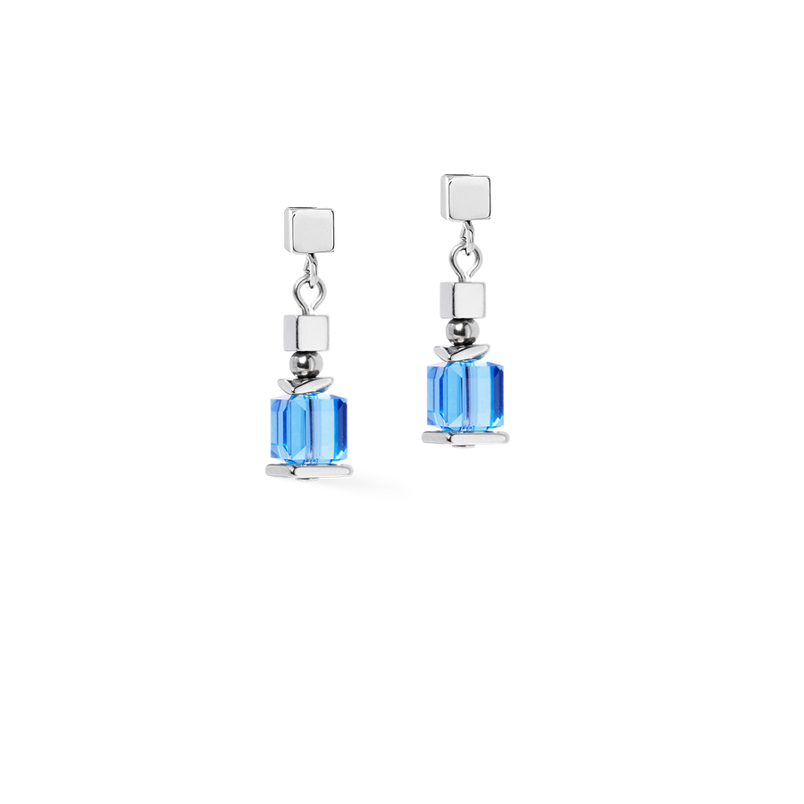 Earrings Sparkling Cubes Fusion Chain silver-blue