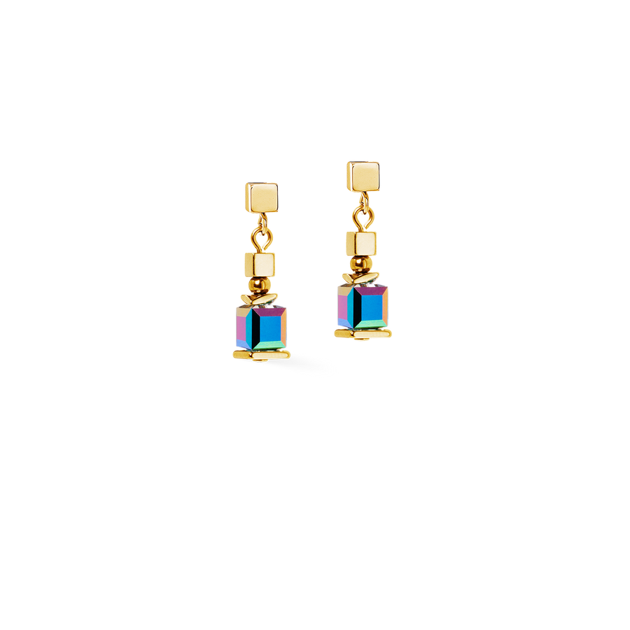 Earrings Sparkling Cubes Fusion Chain gold-multicolour