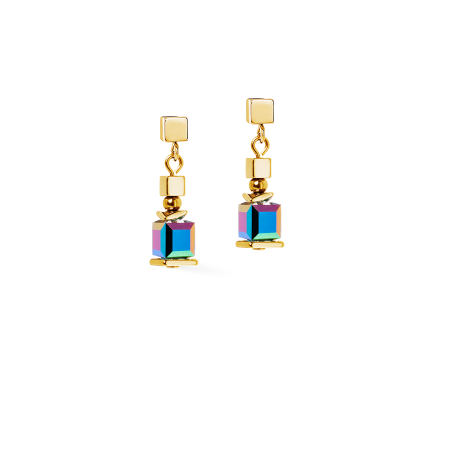 Earrings Sparkling Cubes Fusion Chain gold-multicolour