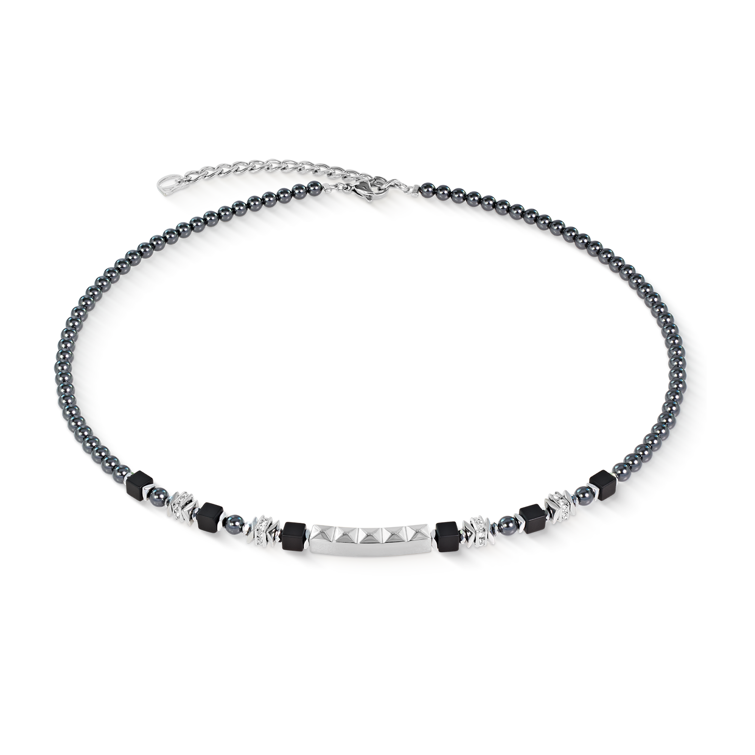 Beads & Pearls Spike Necklace Anthracite