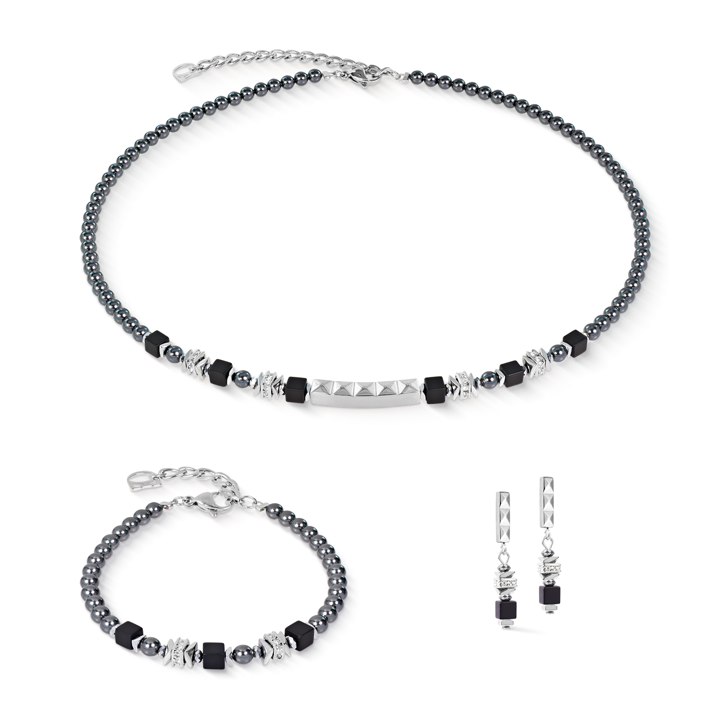Beads & Pearls Spike Necklace Anthracite