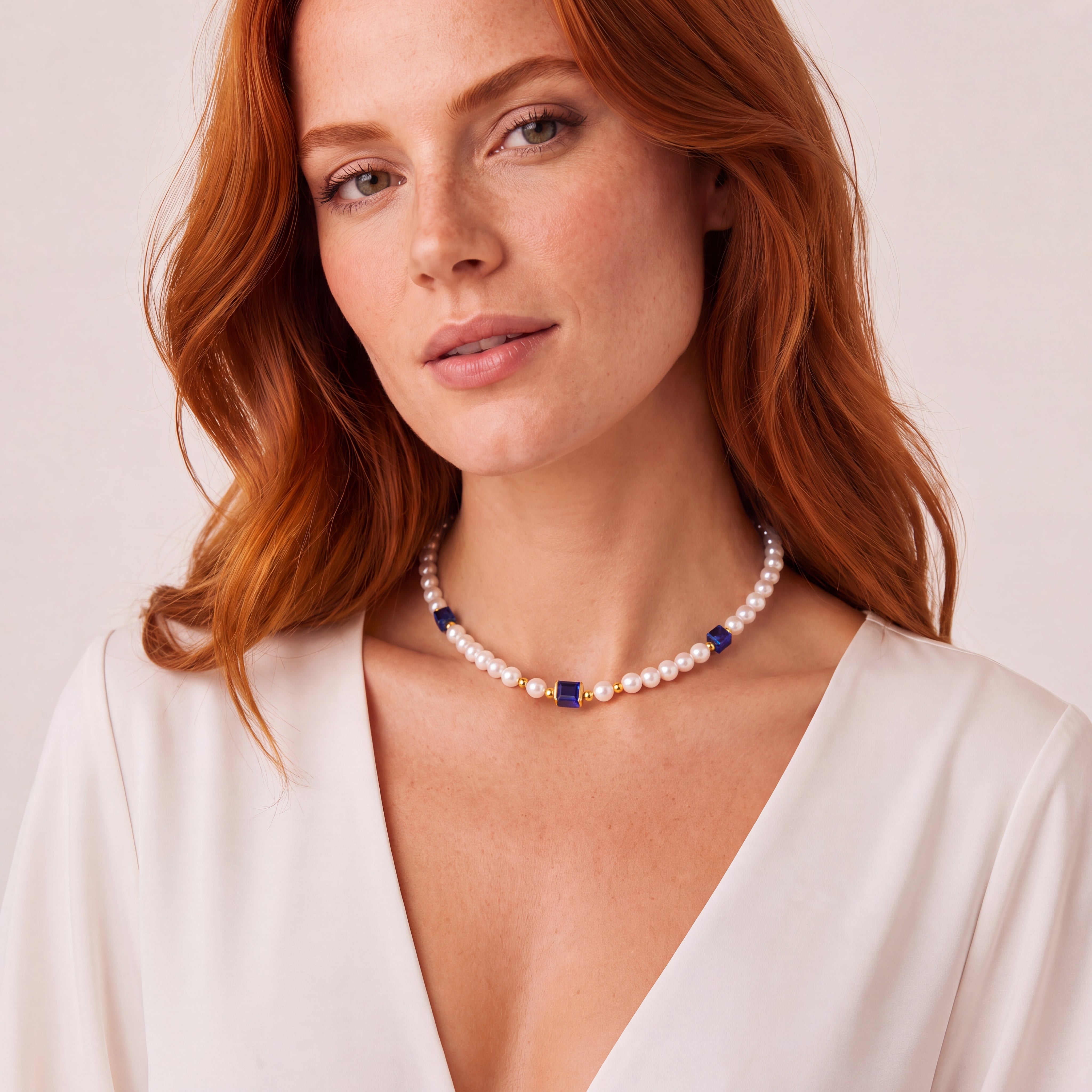 COEUR DE LION Cocktail Pearls Necklace Sapphire – on model
