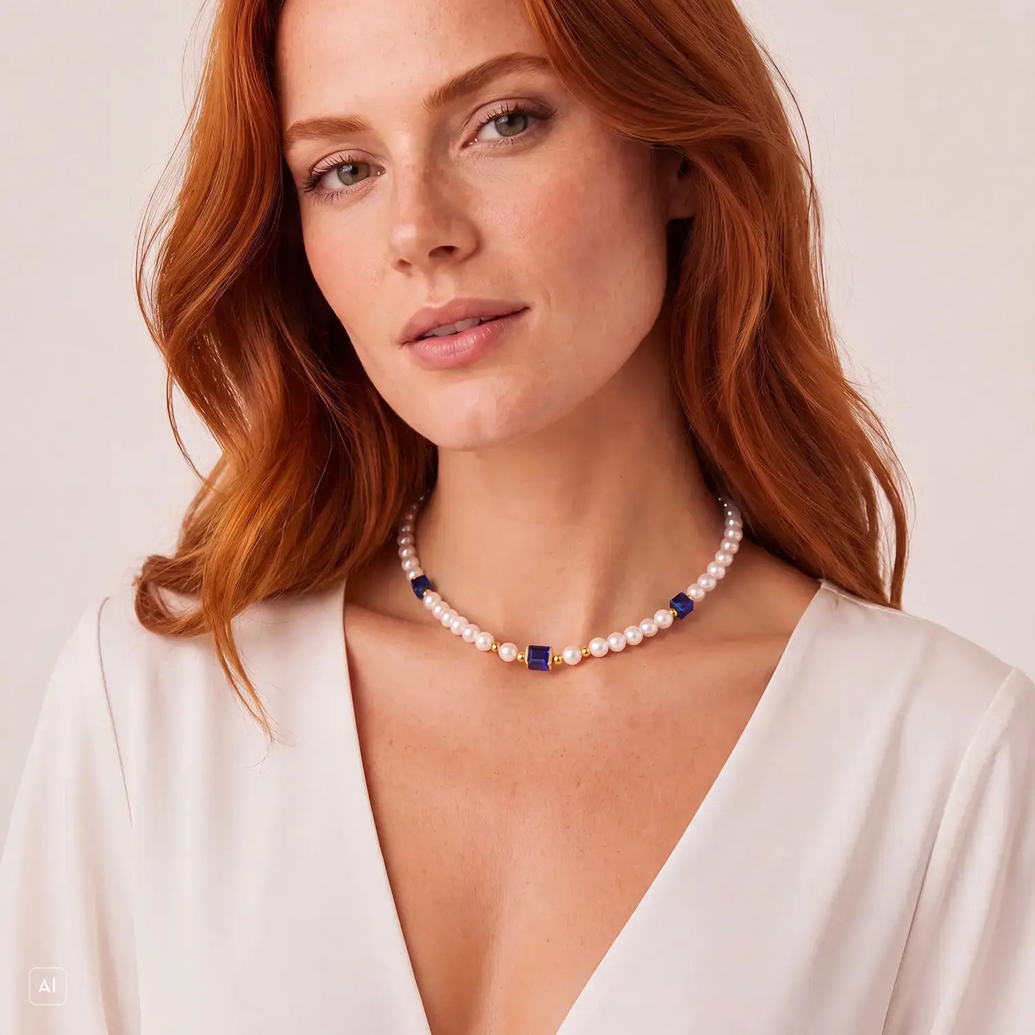 COEUR DE LION Cocktail Pearls Necklace Sapphire – on model