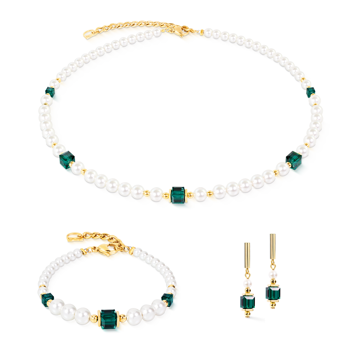 Cocktail Pearls Stud Earrings Emerald