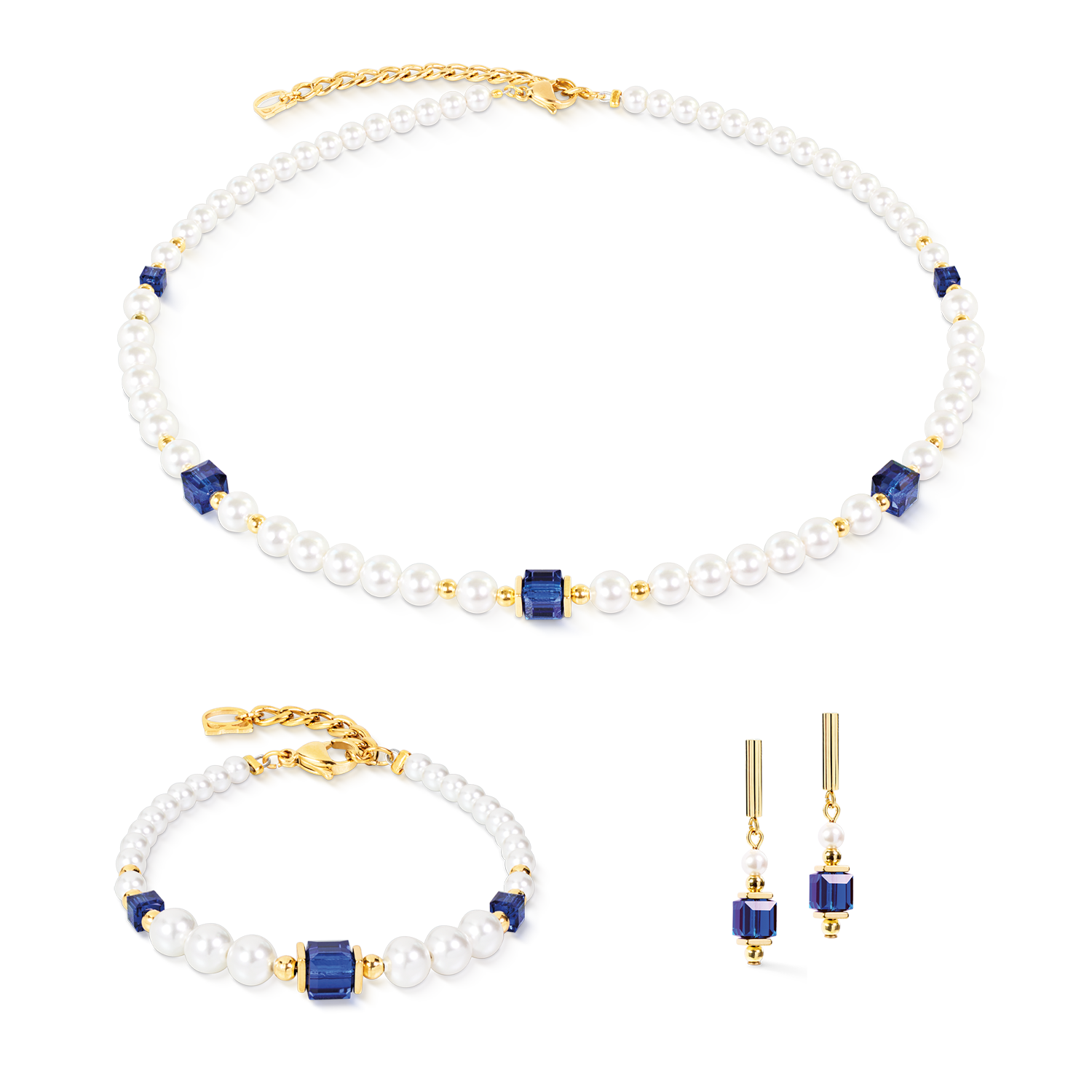 Cocktail Pearls Stud Earrings Sapphire