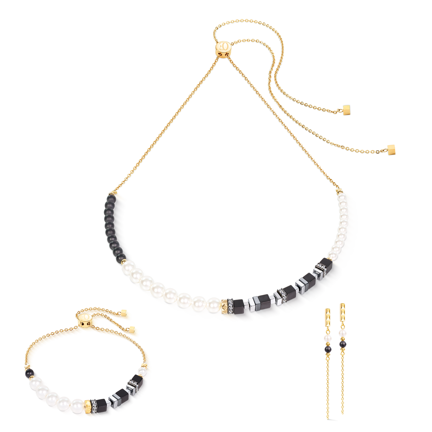 Precious Fusion Offset Slider Stud Earrings Onyx