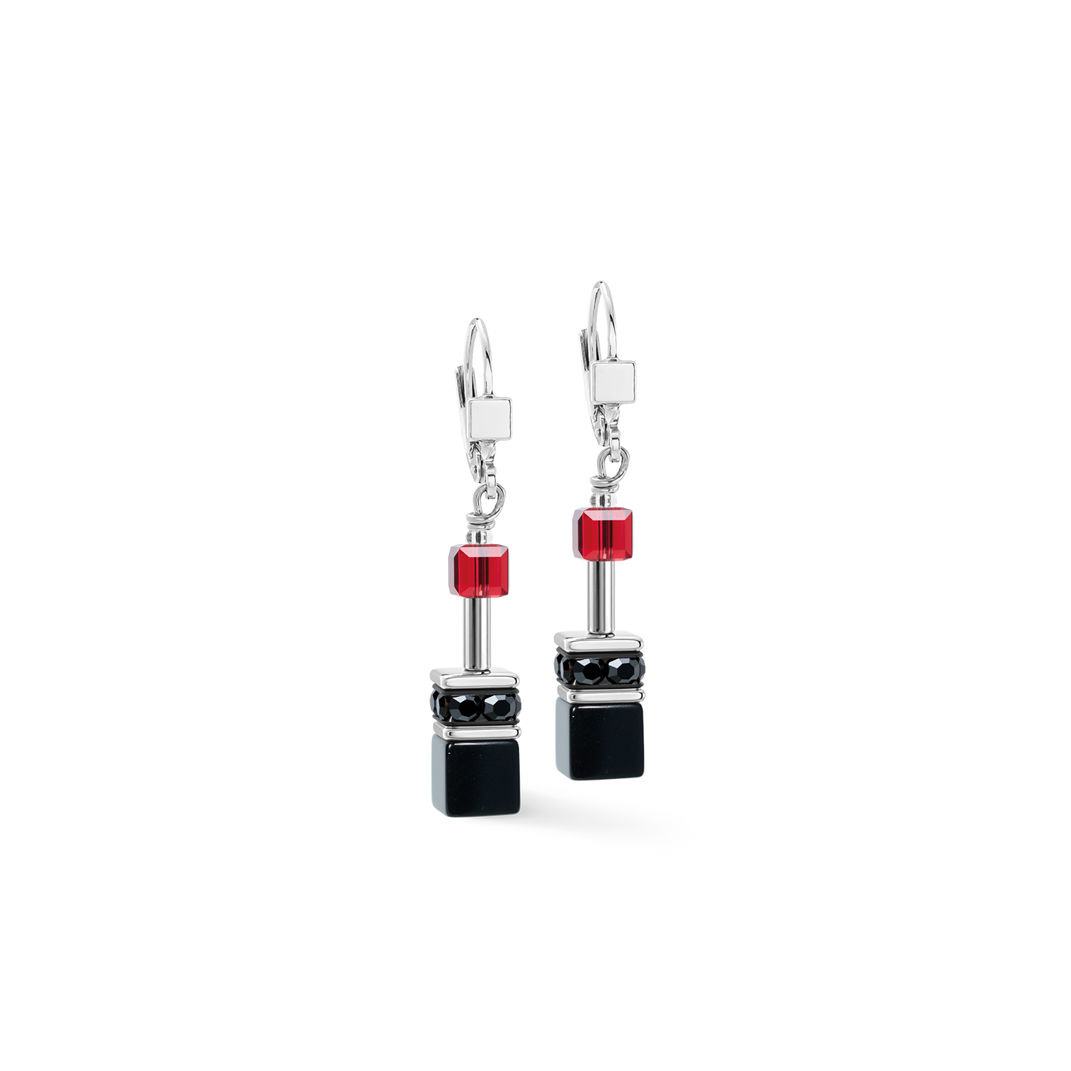GeoCUBE® Iconic Drop Earrings Ruby Noir Silver