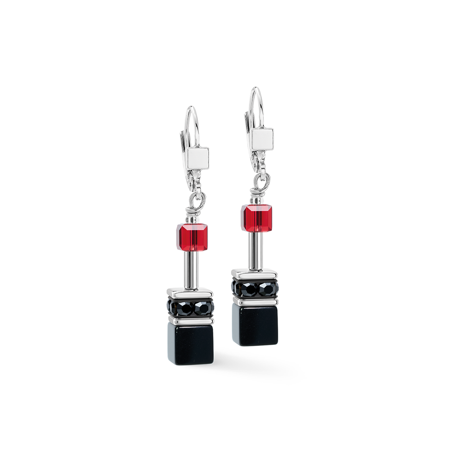 GeoCUBE® Iconic Drop Earrings Ruby Noir Silver