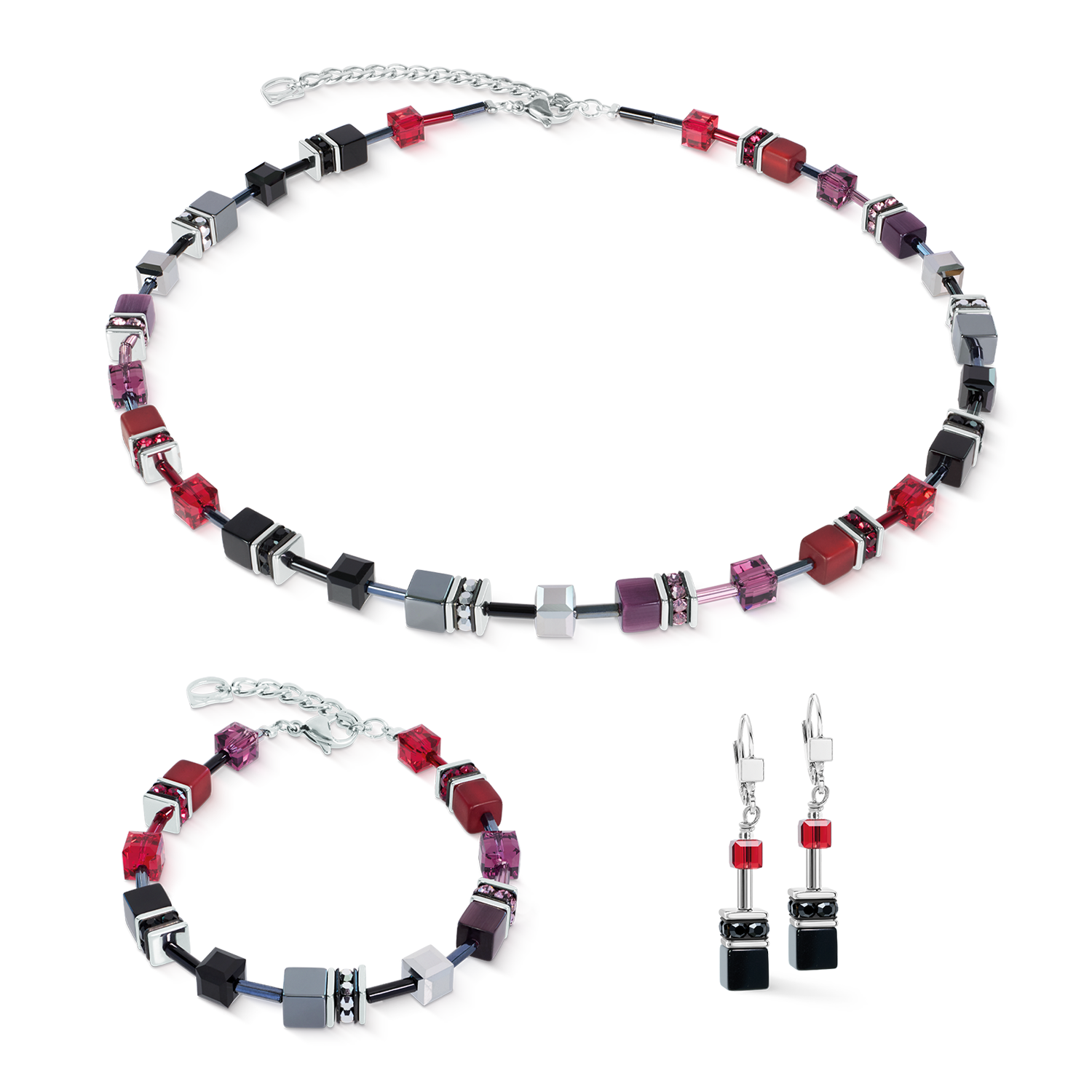 GeoCUBE® Iconic Drop Earrings Ruby Noir Silver