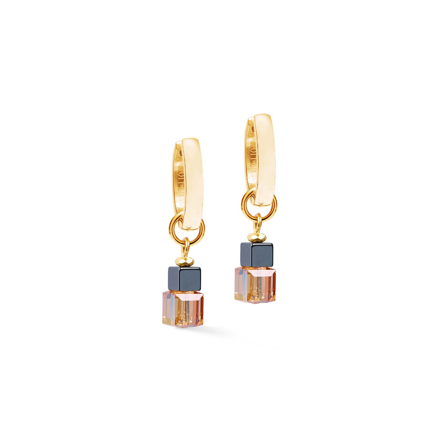 Cube Duet Hoop Earrings Earth Gold