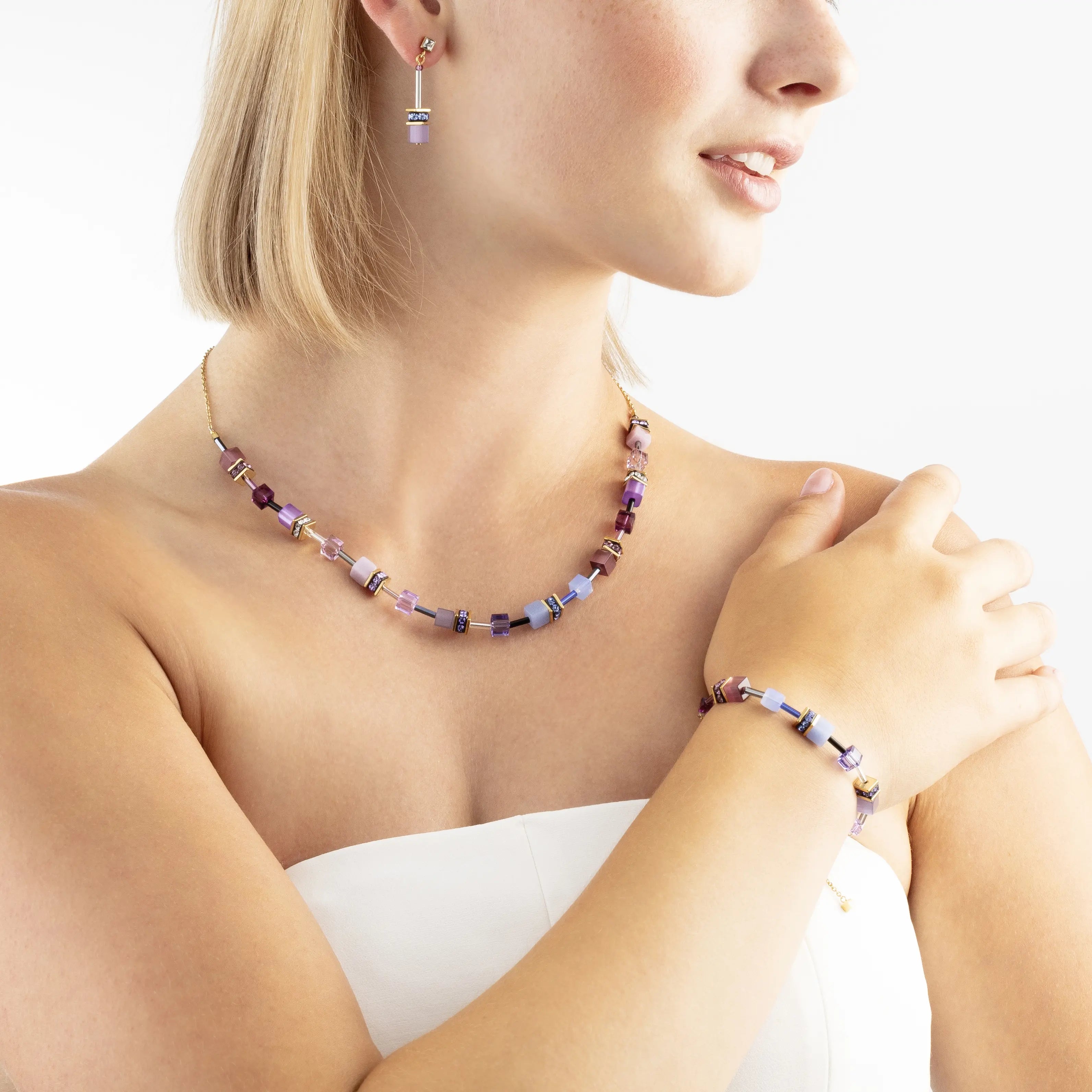 GeoCUBE® Iconic Chain earrings Mystic Orchid gold