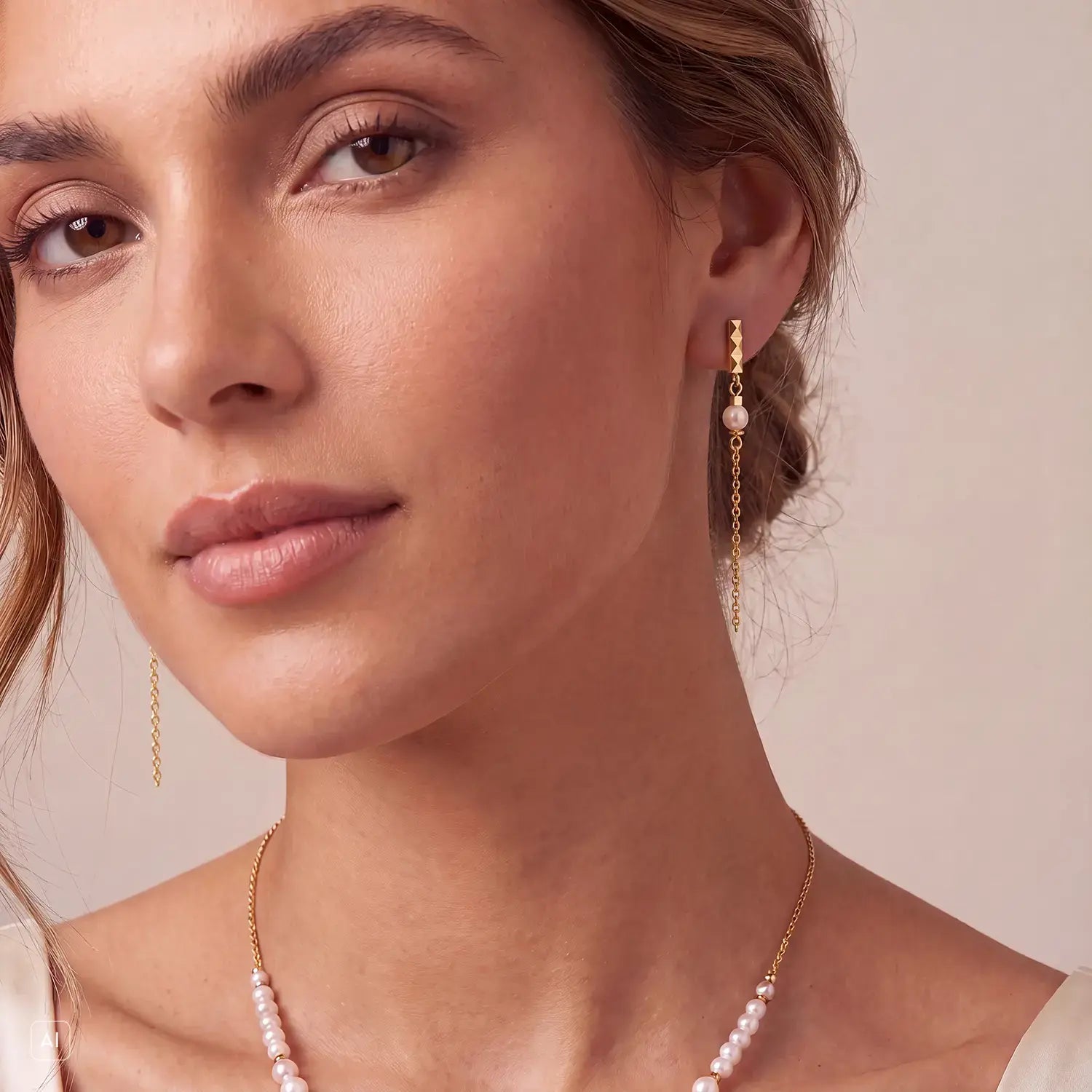 COEUR DE LION Drop Earrings Slider Pearl Spike Gold – on model