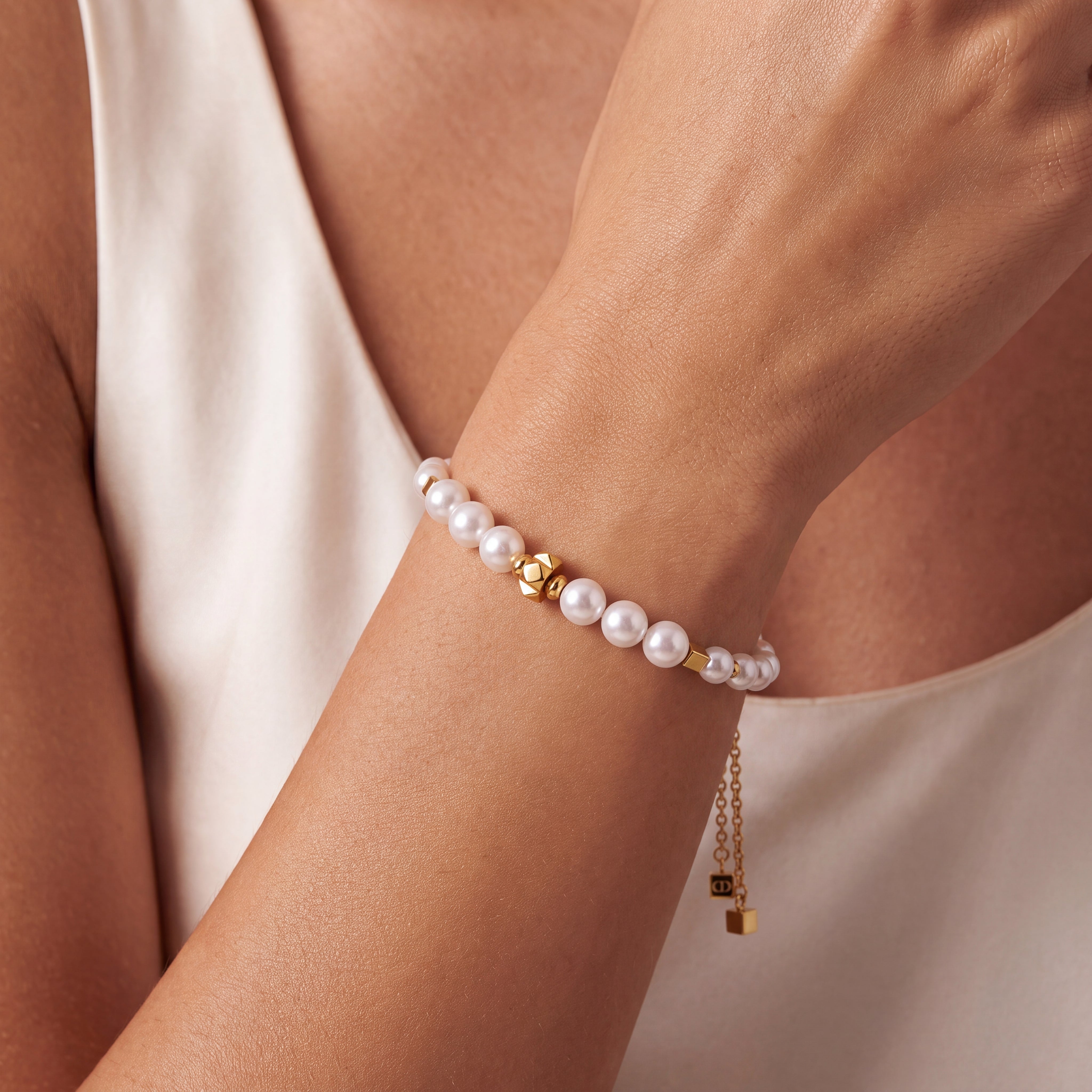 COEUR DE LION Bracelet Slider Pearl Spike Gold – on model