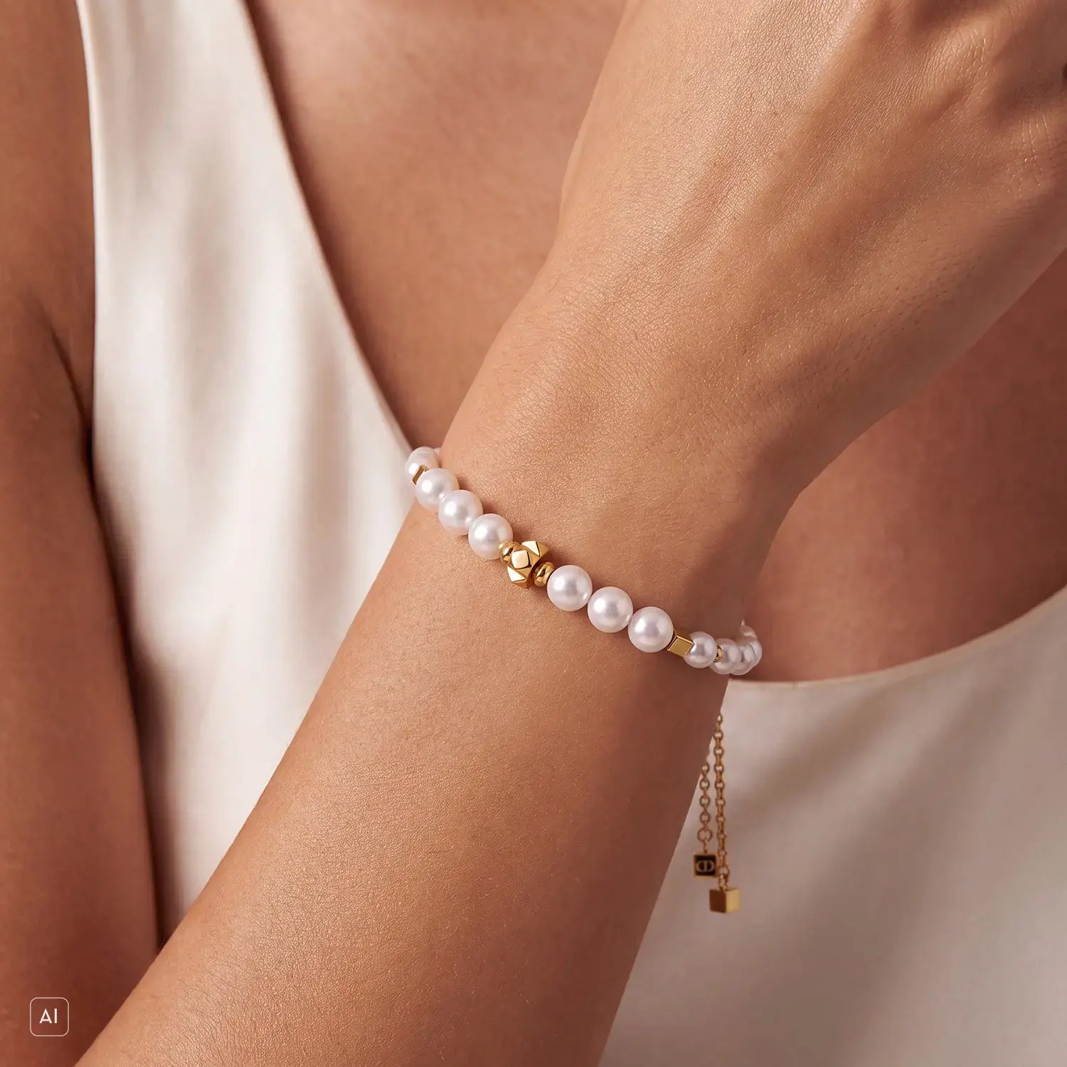 COEUR DE LION Bracelet Slider Pearl Spike Gold – on model