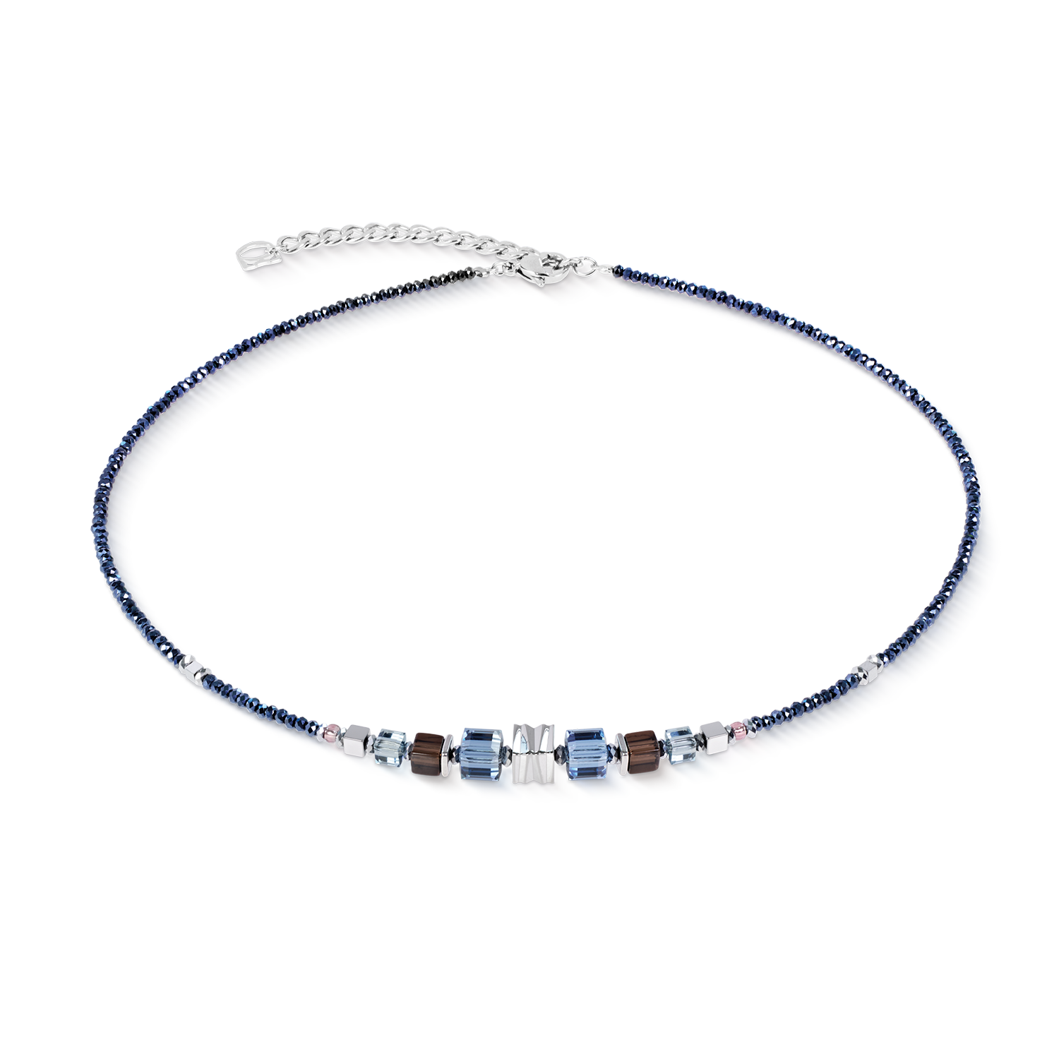 Necklace Wave Cube Flow silver-blue
