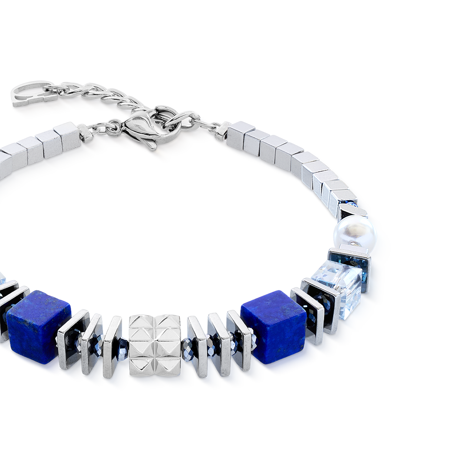 Bracelet Statement Cube Facets silver-blue