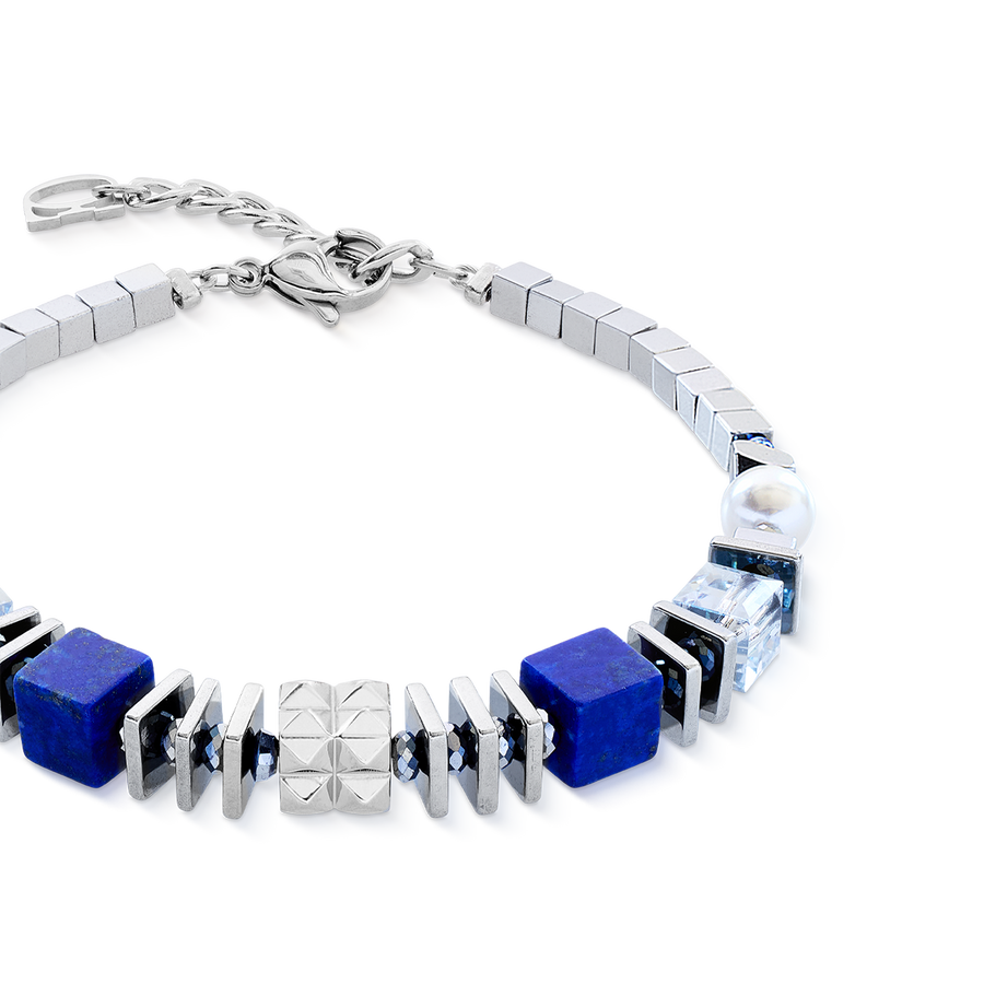Bracelet Statement Cube Facets silver-blue – COEUR DE LION (UK-WORLD)