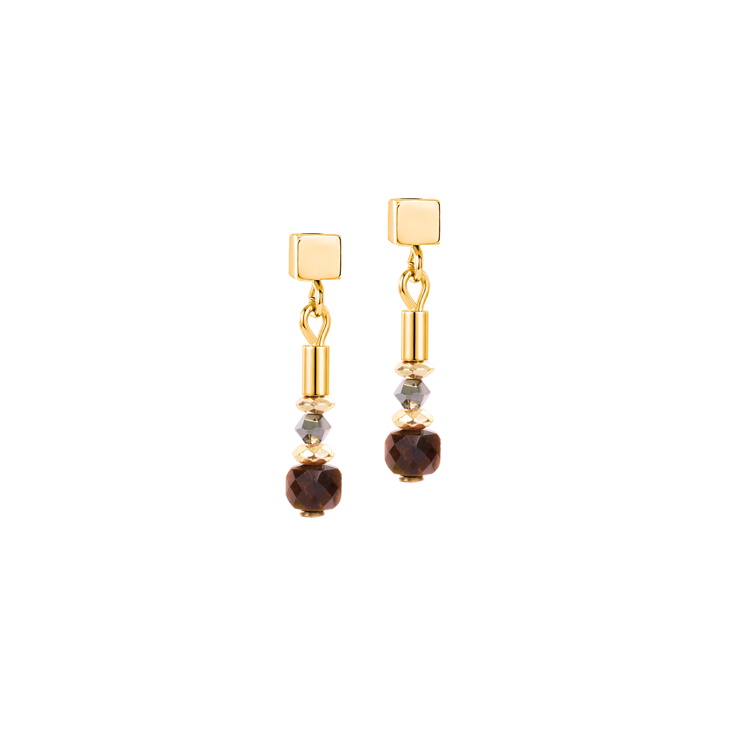 Stud Earrings Cube Balance Golden Hazel