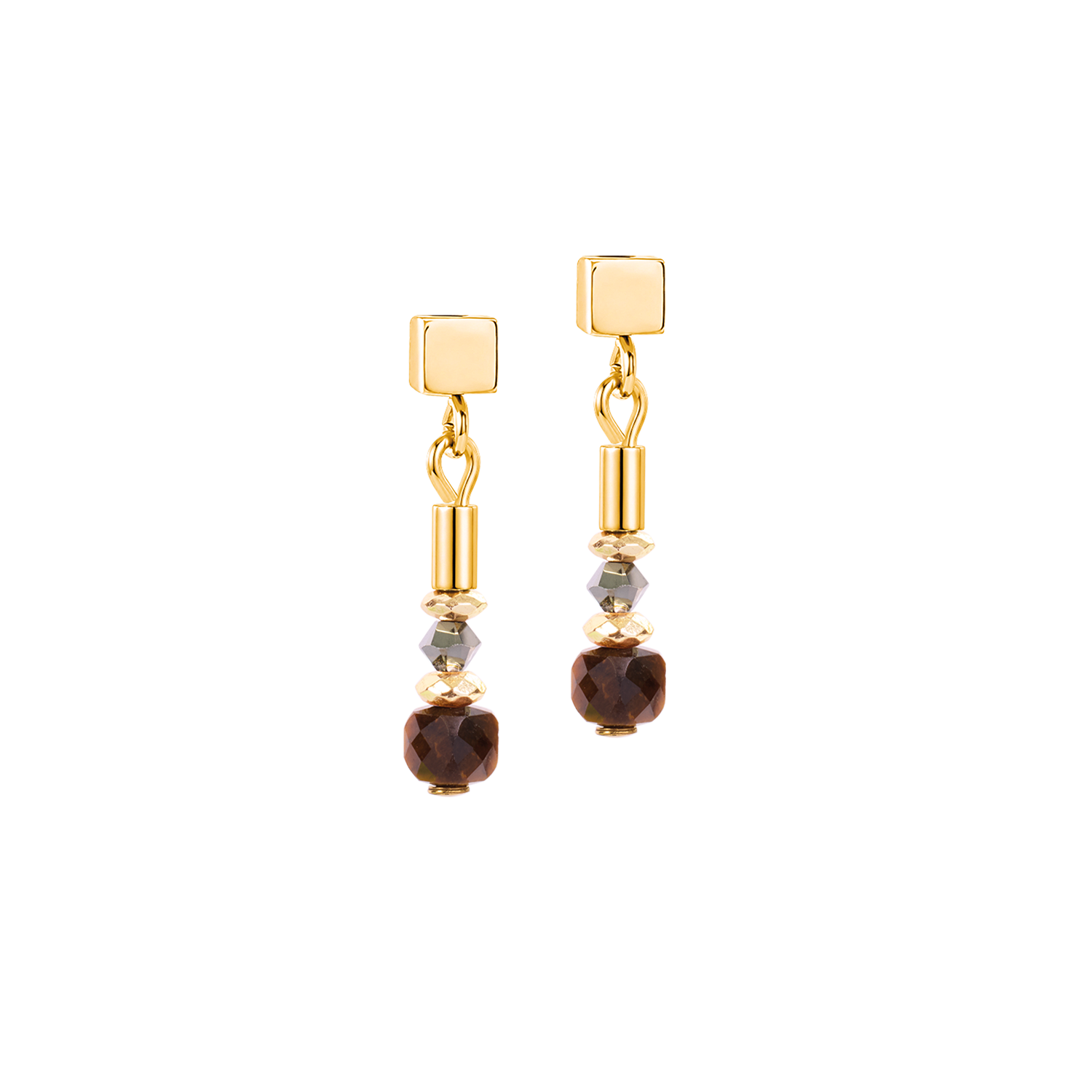 Stud Earrings Cube Balance Golden Hazel