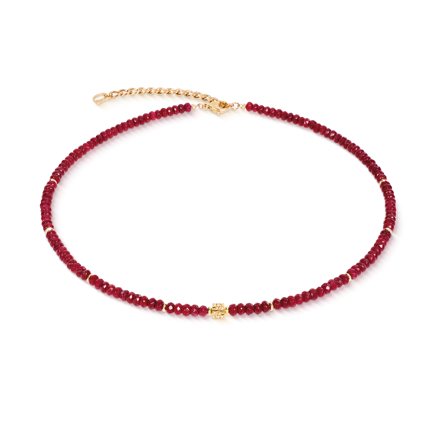 Necklace Hammered Cube Ruby Gold