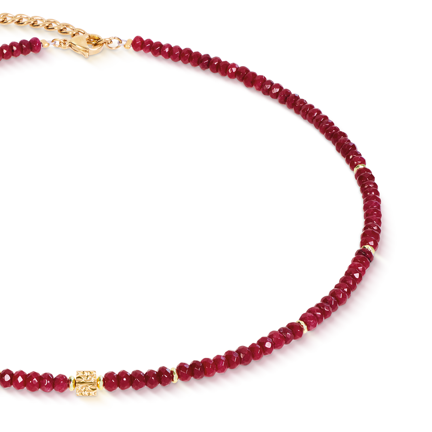 Necklace Hammered Cube Ruby Gold