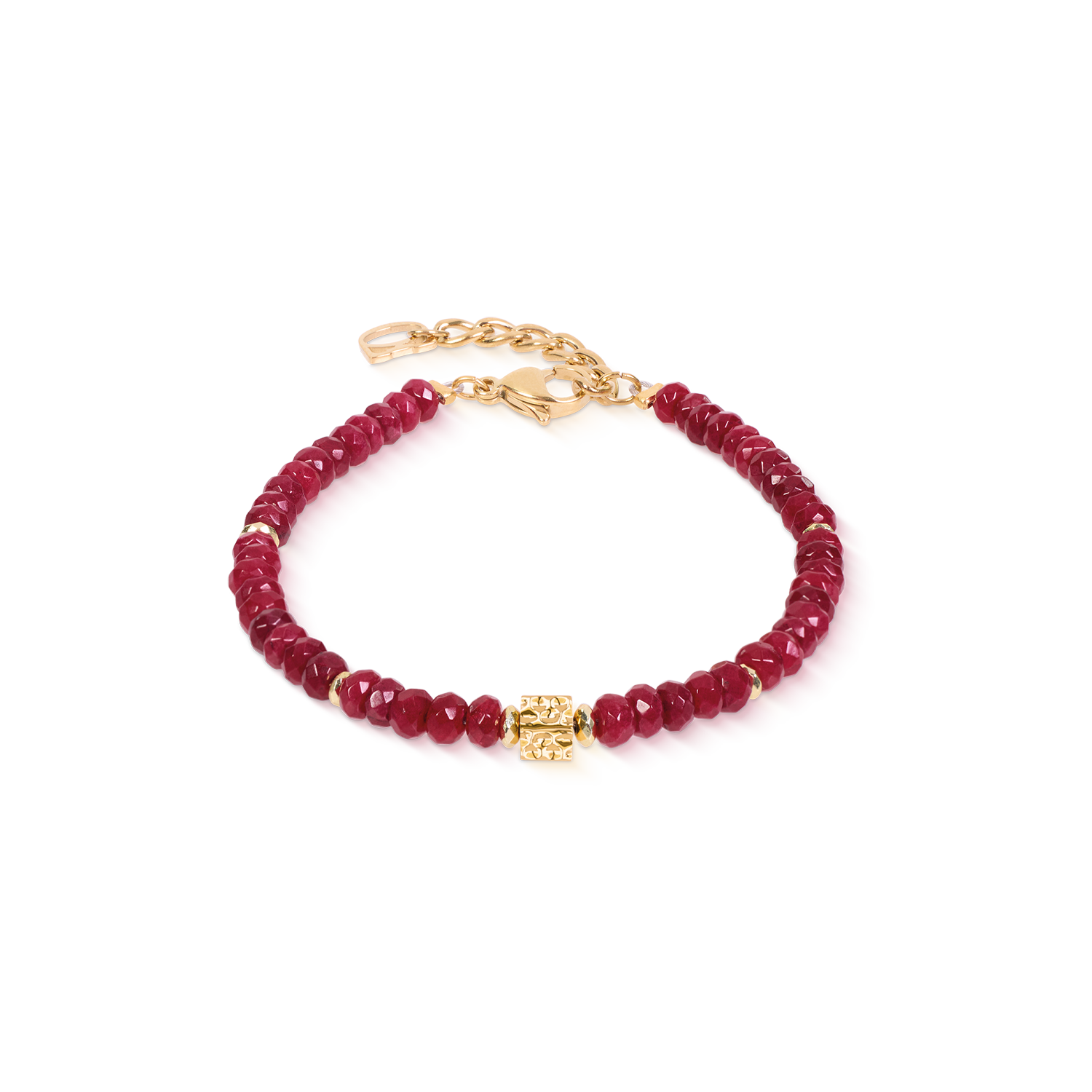 Bracelet Hammered Cube Ruby Gold