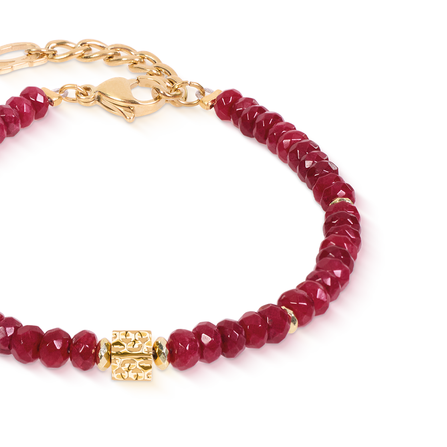 Bracelet Hammered Cube Ruby Gold