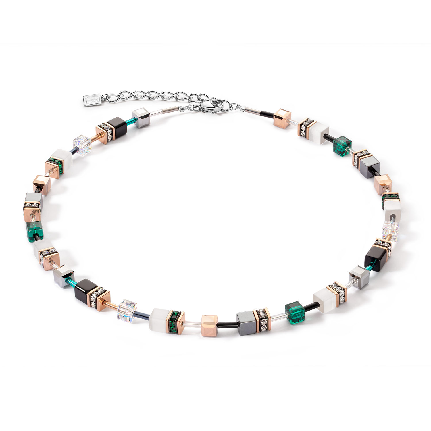 GeoCUBE® Iconic necklace rose gold white & dark green