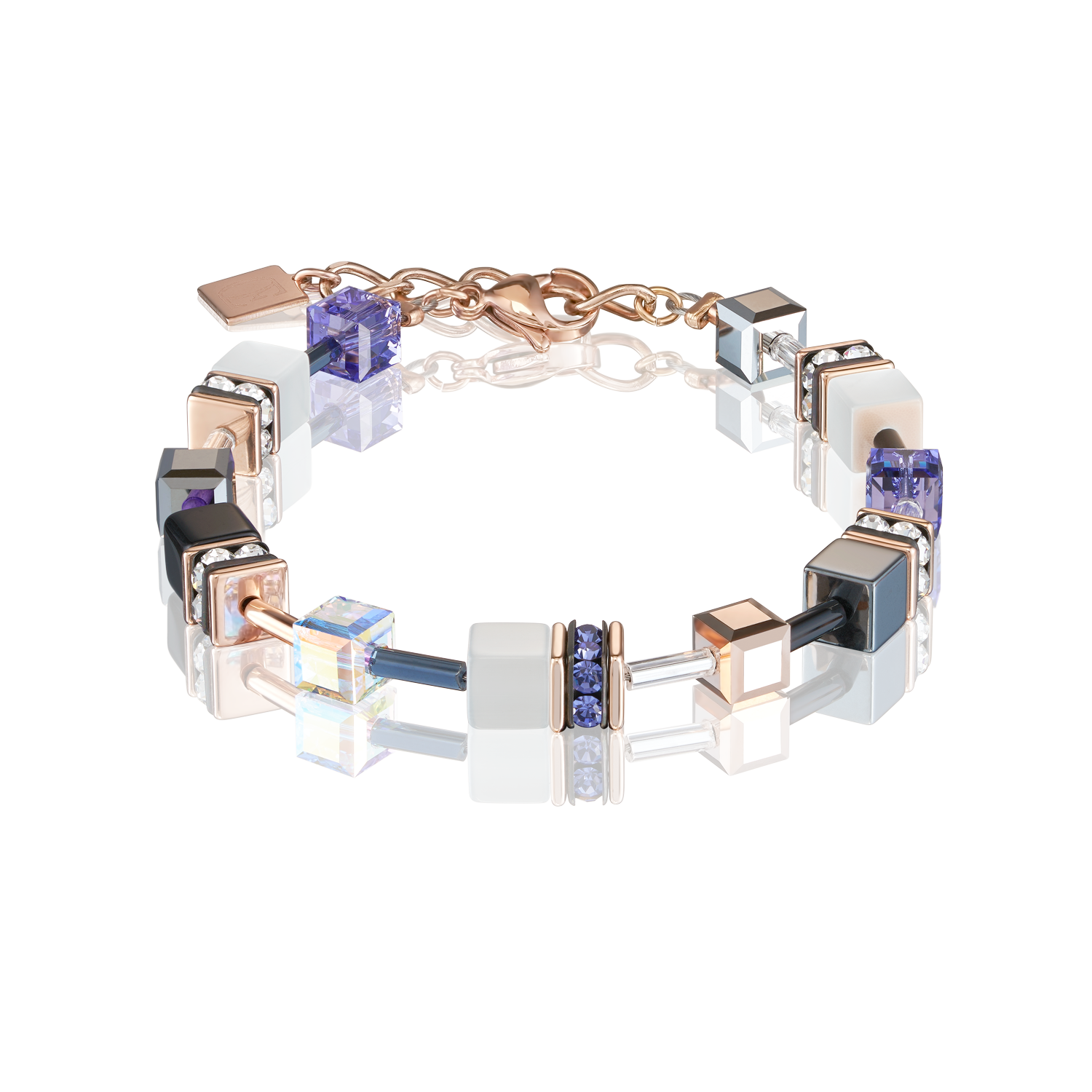 GeoCUBE® Bracelet rose gold, white & purple