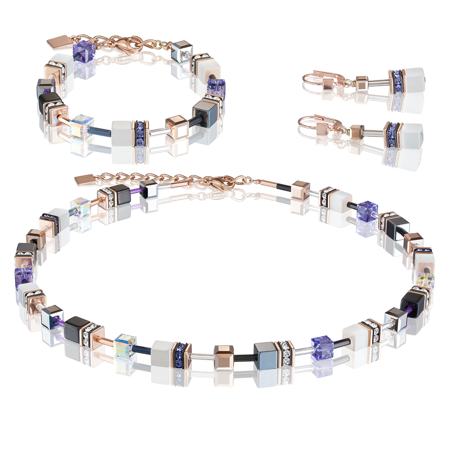 GeoCUBE® Bracelet rose gold, white & purple