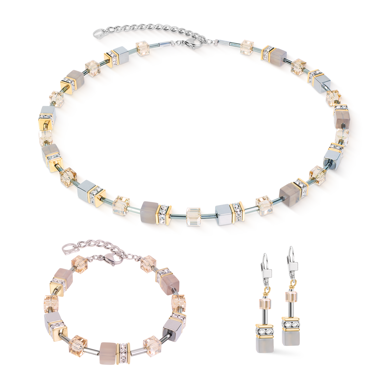 GeoCUBE® Bracelet Agate & Hematite grey-gold