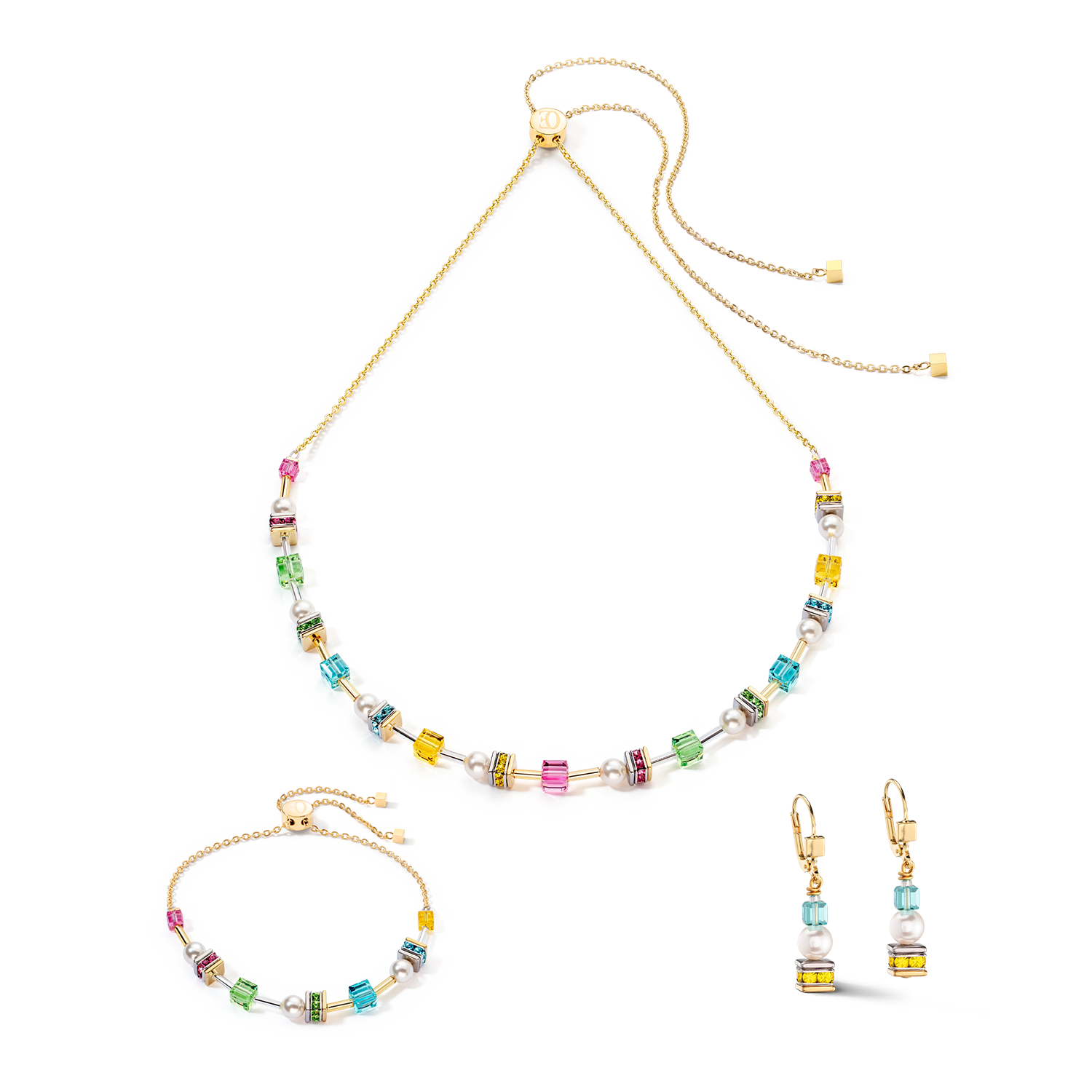 Joyful Cubes & Pearls earrings multicolour