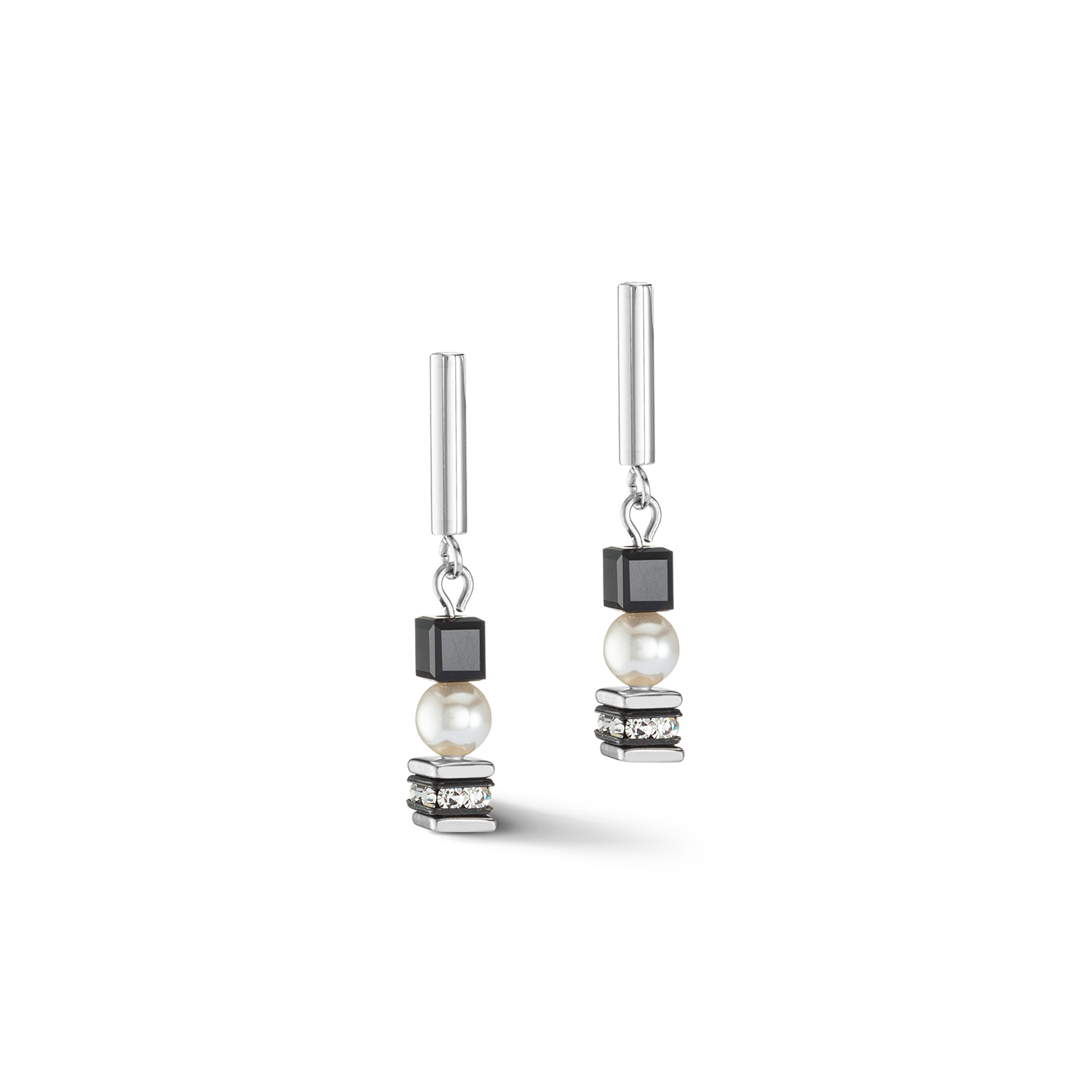 Earrings Mysterious Cubes & Pearls silver-black