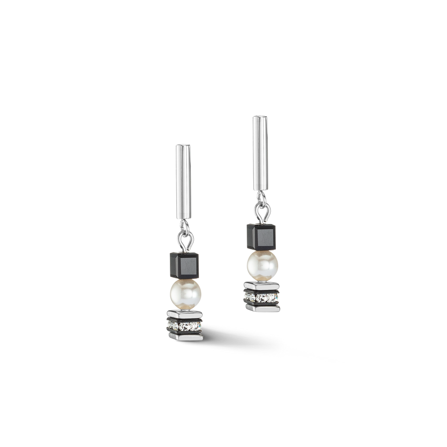 Earrings Mysterious Cubes & Pearls silver-black