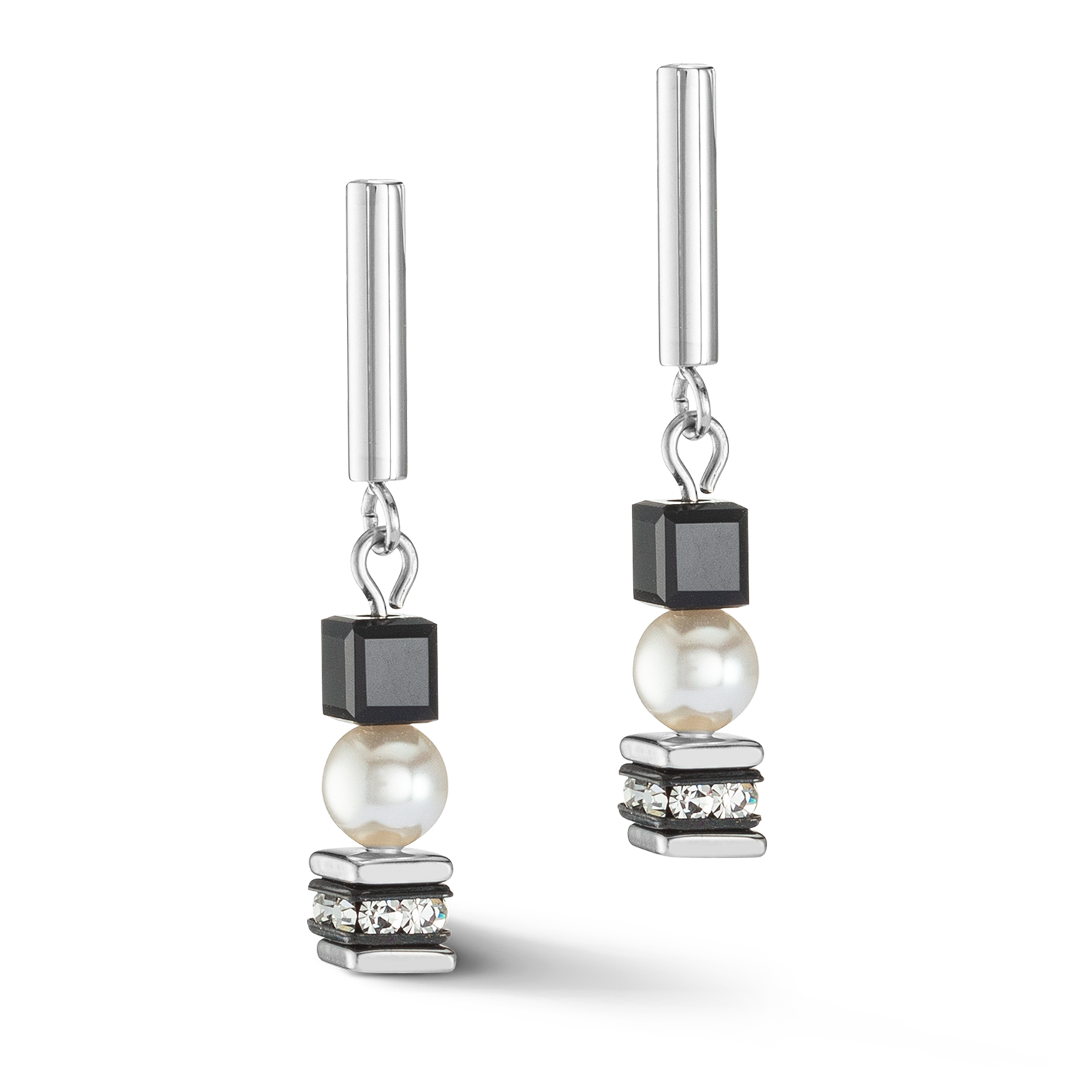 Earrings Mysterious Cubes & Pearls silver-black