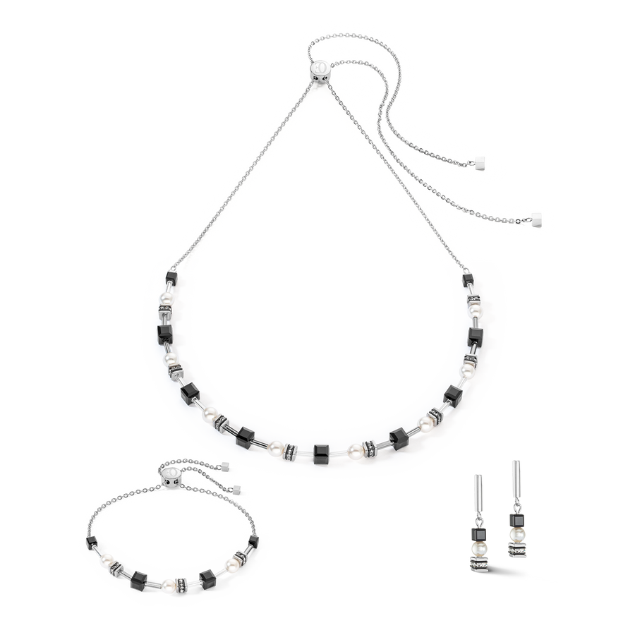 Earrings Mysterious Cubes & Pearls silver-black