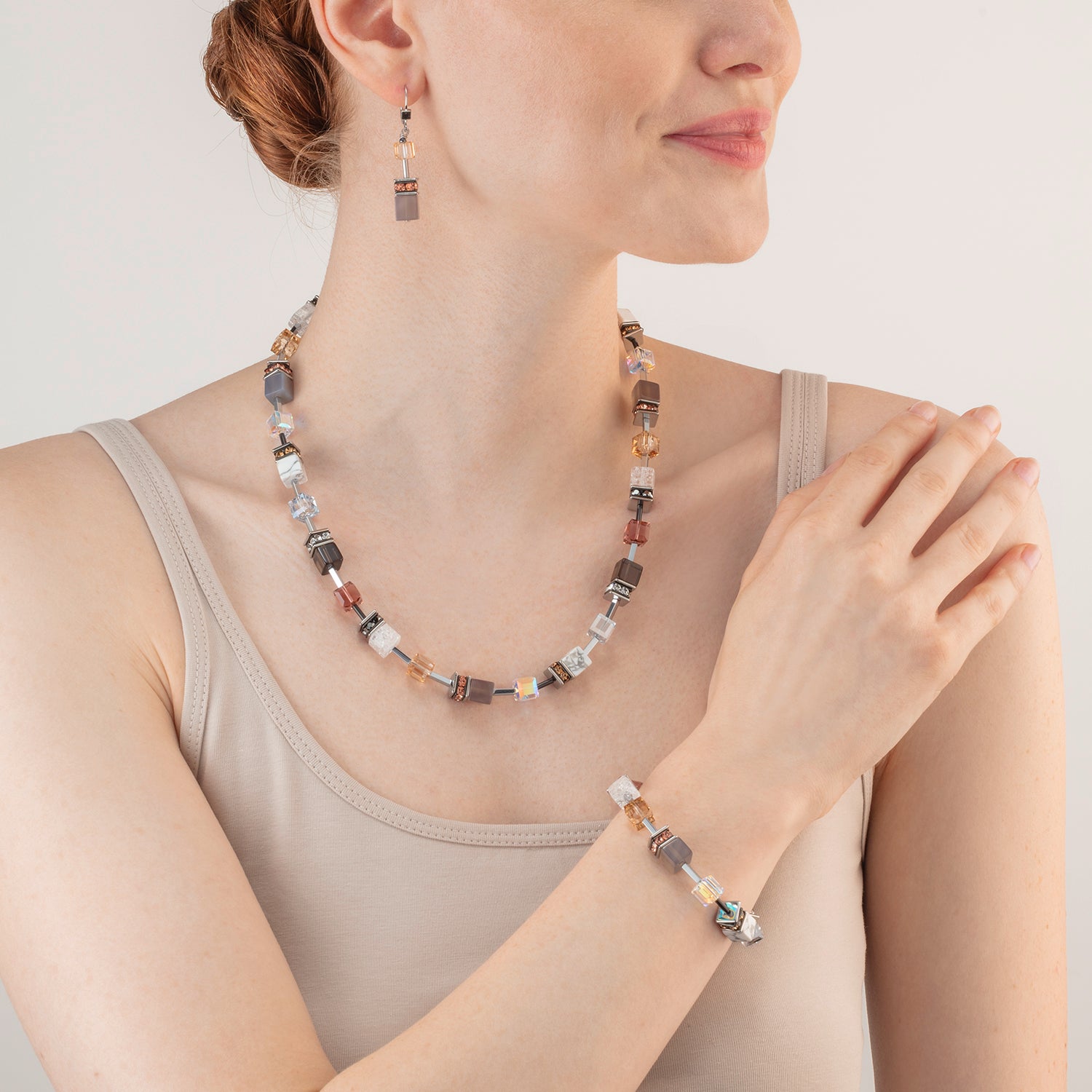 GeoCUBE® Iconic Statement Precious necklace cognac-beige