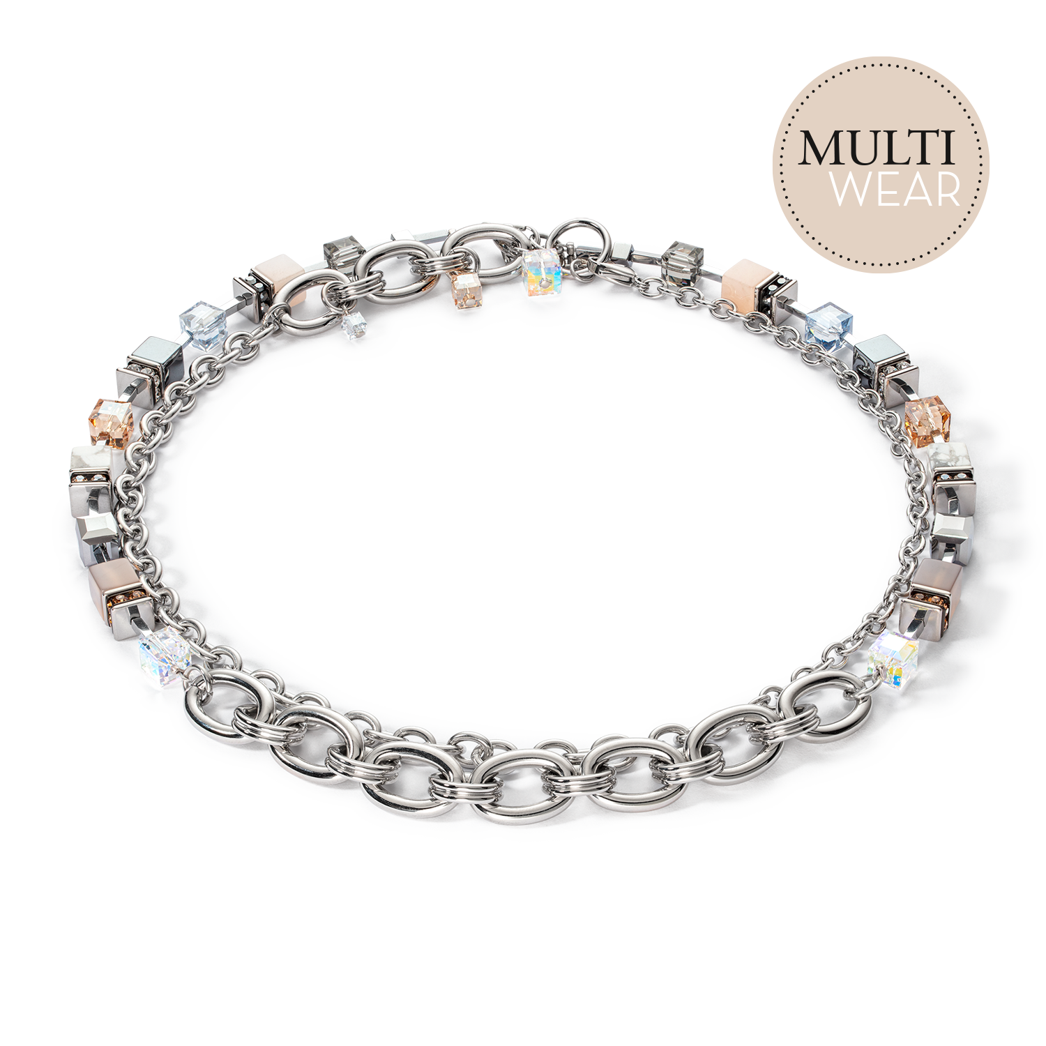Necklace GeoCUBE® Statement Precious Chunky Chain Multiwear grau