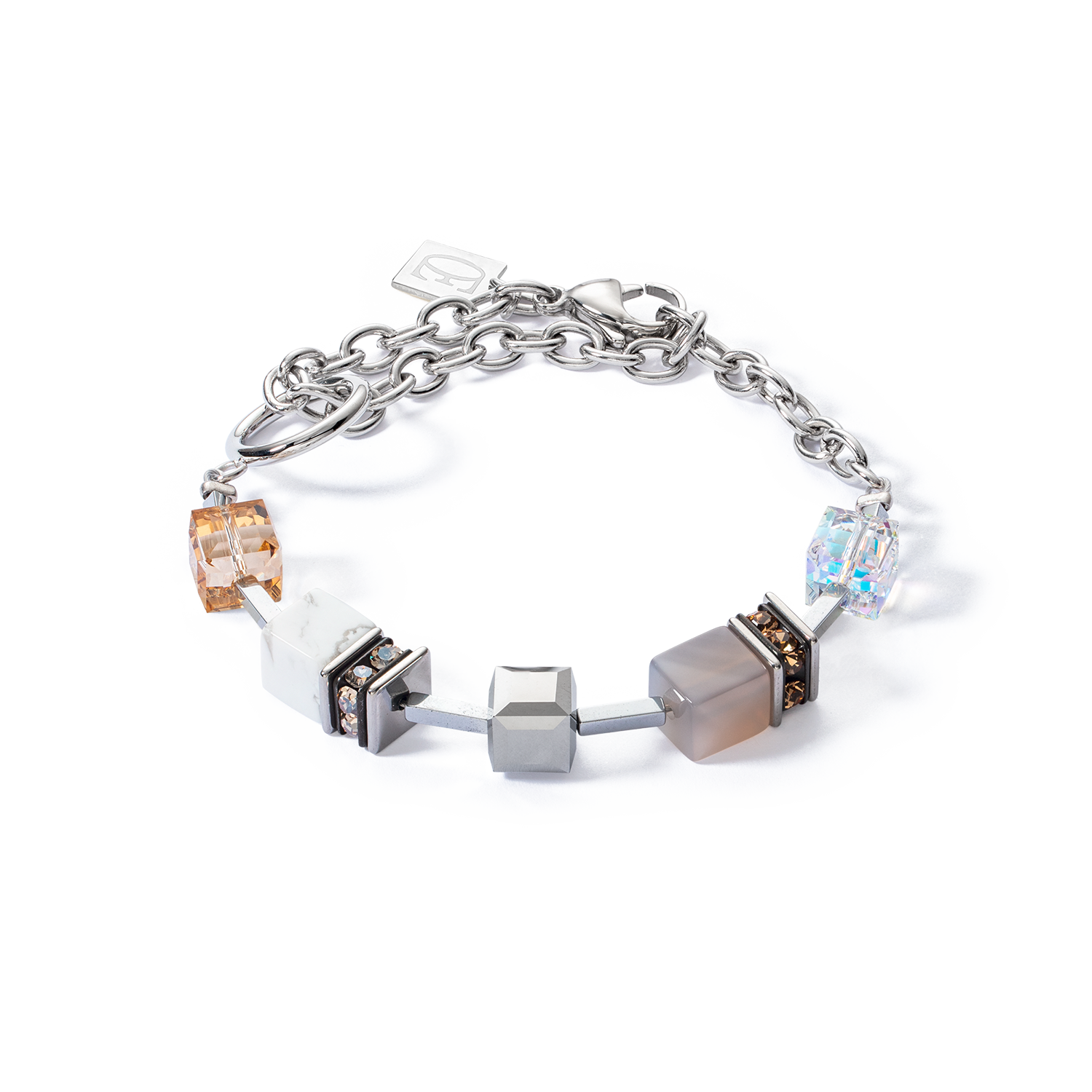 Bracelet GeoCUBE® Statement Precious Chunky Chain Multiwear grau-beige