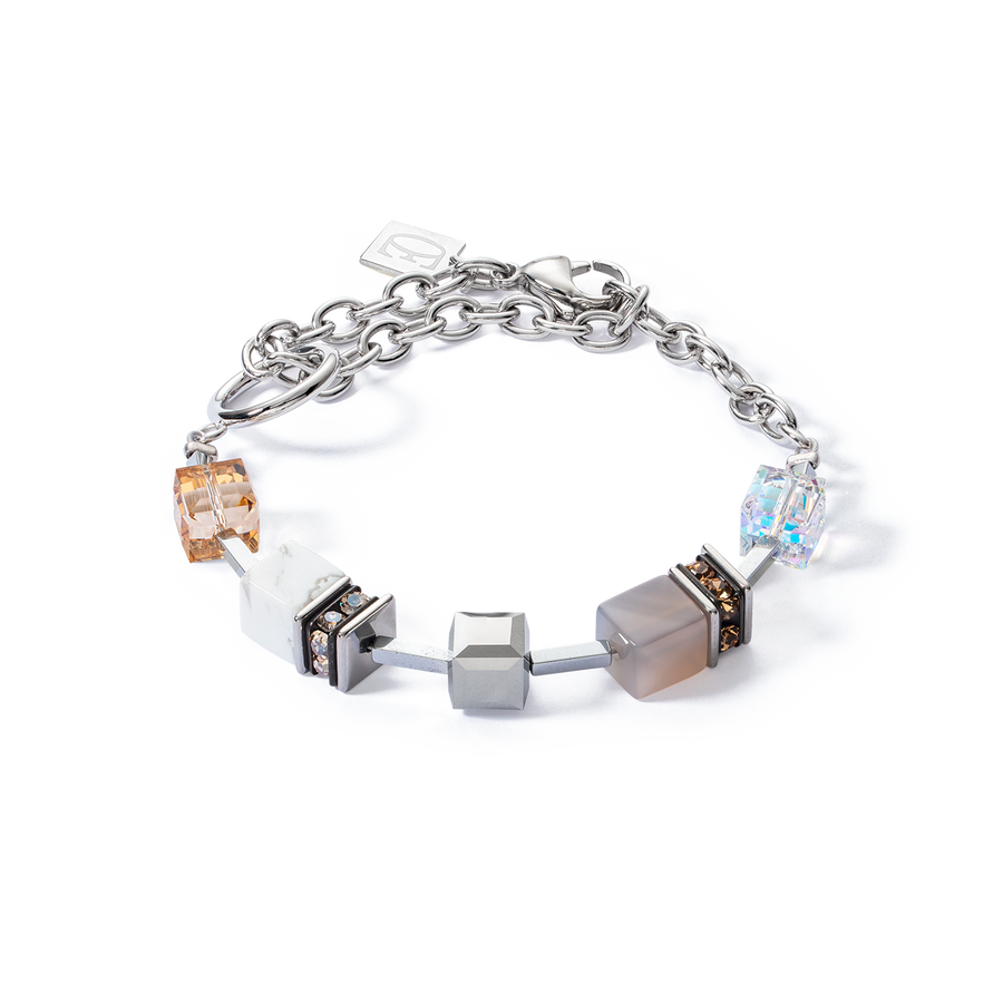 Bracelet GeoCUBE® Statement Precious Chunky Chain Multiwear grau-beige